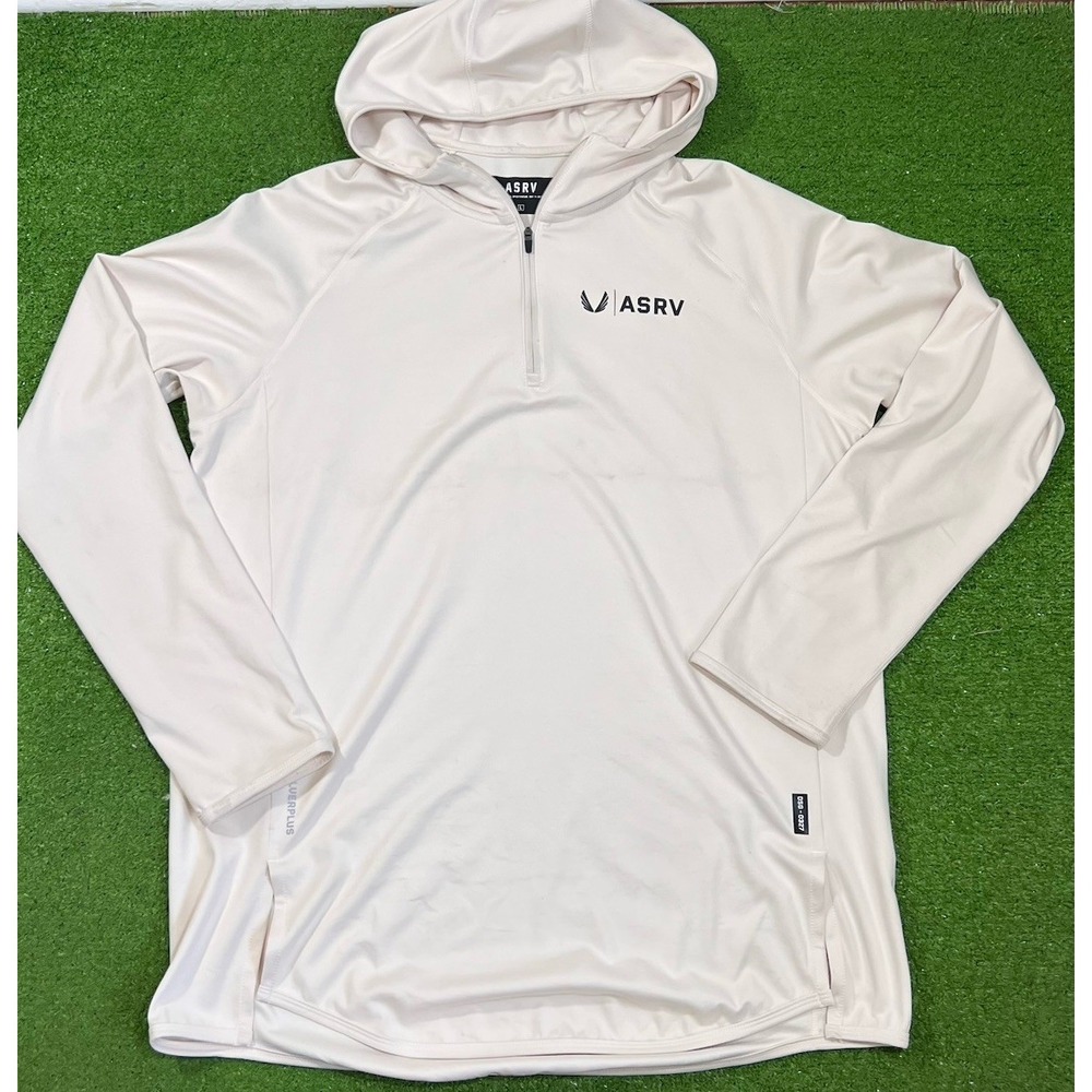 ASRV Silverplus Hooded 1/4 Zip LG Pullover White Performance Hoodie Athletic